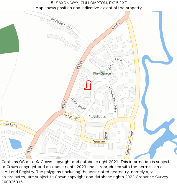 5, SAXON WAY, CULLOMPTON, EX15 1XE: Location map and indicative extent of plot