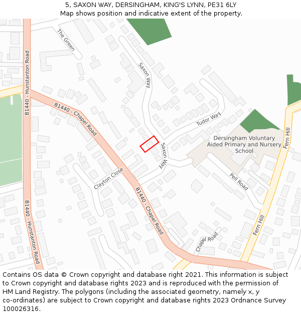 5, SAXON WAY, DERSINGHAM, KING'S LYNN, PE31 6LY: Location map and indicative extent of plot
