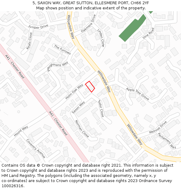 5, SAXON WAY, GREAT SUTTON, ELLESMERE PORT, CH66 2YF: Location map and indicative extent of plot