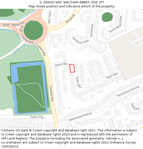 5, SAXON WAY, WALTHAM ABBEY, EN9 1PT: Location map and indicative extent of plot