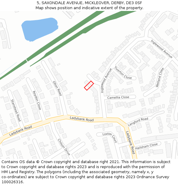 5, SAXONDALE AVENUE, MICKLEOVER, DERBY, DE3 0SF: Location map and indicative extent of plot