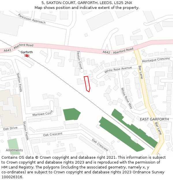 5, SAXTON COURT, GARFORTH, LEEDS, LS25 2NX: Location map and indicative extent of plot