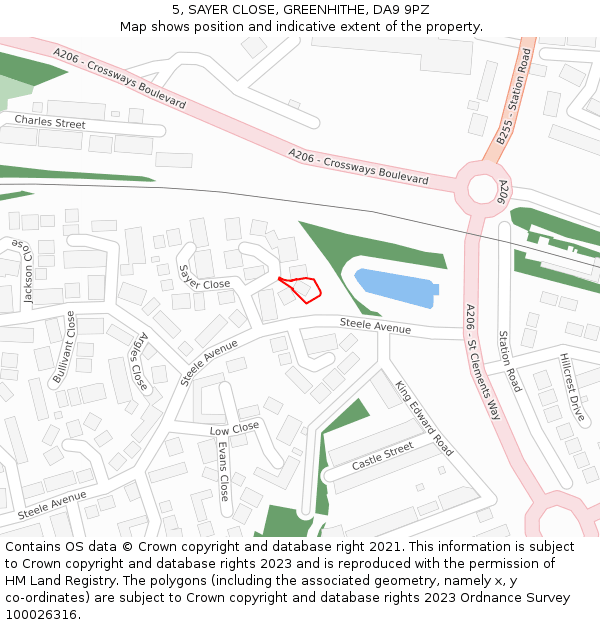 5, SAYER CLOSE, GREENHITHE, DA9 9PZ: Location map and indicative extent of plot