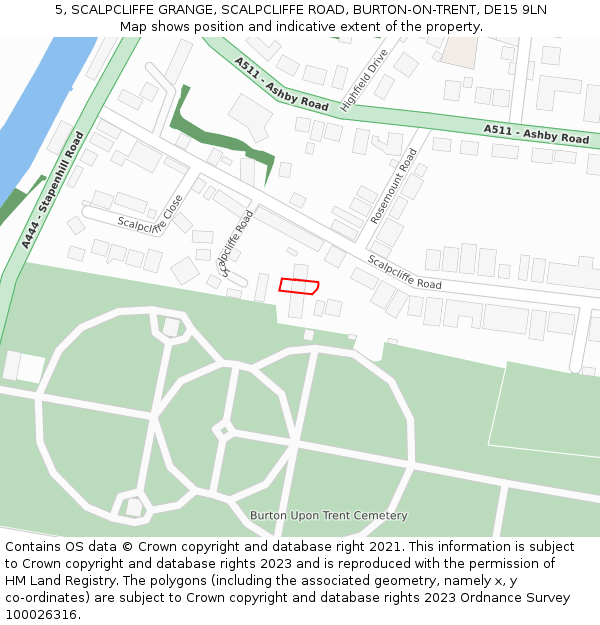 5, SCALPCLIFFE GRANGE, SCALPCLIFFE ROAD, BURTON-ON-TRENT, DE15 9LN: Location map and indicative extent of plot