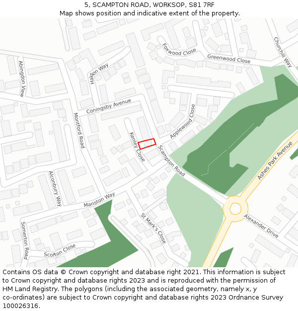 5, SCAMPTON ROAD, WORKSOP, S81 7RF: Location map and indicative extent of plot