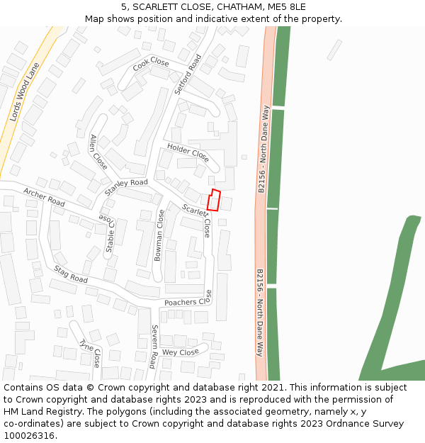 5, SCARLETT CLOSE, CHATHAM, ME5 8LE: Location map and indicative extent of plot