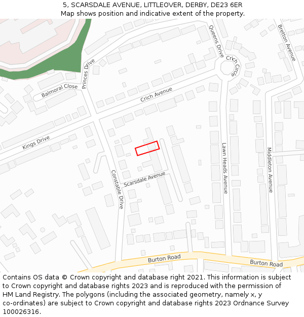 5, SCARSDALE AVENUE, LITTLEOVER, DERBY, DE23 6ER: Location map and indicative extent of plot