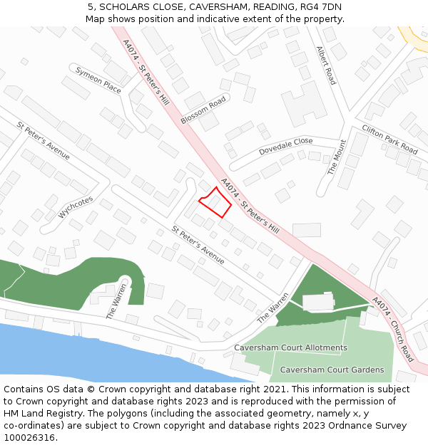 5, SCHOLARS CLOSE, CAVERSHAM, READING, RG4 7DN: Location map and indicative extent of plot