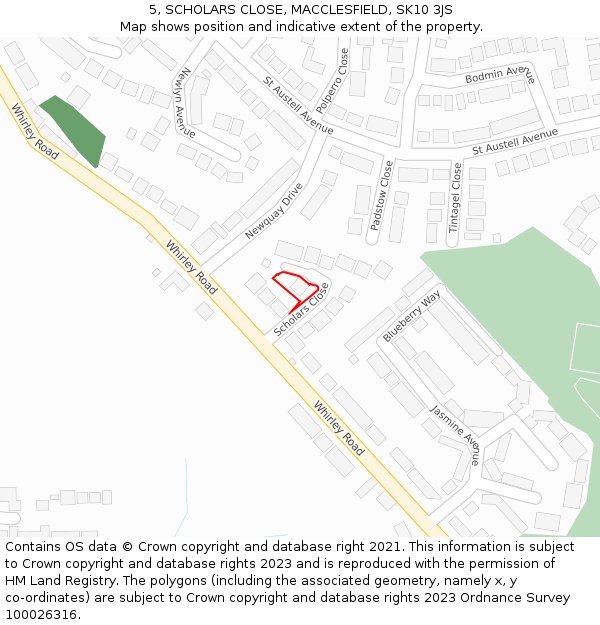 5, SCHOLARS CLOSE, MACCLESFIELD, SK10 3JS: Location map and indicative extent of plot