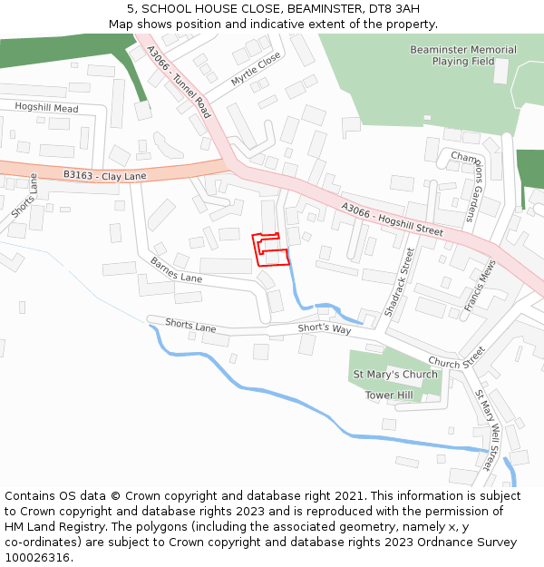 5, SCHOOL HOUSE CLOSE, BEAMINSTER, DT8 3AH: Location map and indicative extent of plot