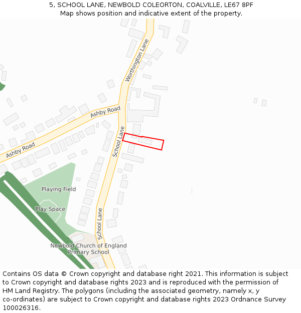 5, SCHOOL LANE, NEWBOLD COLEORTON, COALVILLE, LE67 8PF: Location map and indicative extent of plot