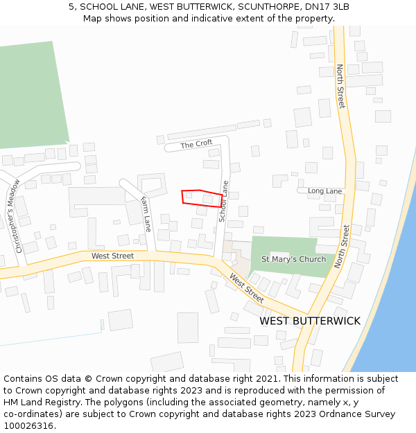 5, SCHOOL LANE, WEST BUTTERWICK, SCUNTHORPE, DN17 3LB: Location map and indicative extent of plot