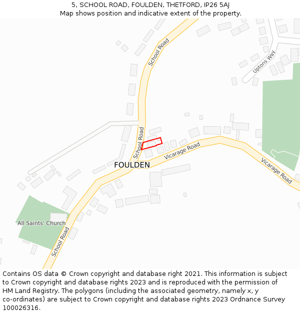 5, SCHOOL ROAD, FOULDEN, THETFORD, IP26 5AJ: Location map and indicative extent of plot