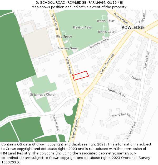 5, SCHOOL ROAD, ROWLEDGE, FARNHAM, GU10 4EJ: Location map and indicative extent of plot