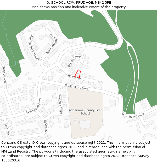 5, SCHOOL ROW, PRUDHOE, NE42 5FE: Location map and indicative extent of plot