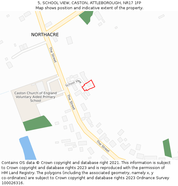 5, SCHOOL VIEW, CASTON, ATTLEBOROUGH, NR17 1FP: Location map and indicative extent of plot