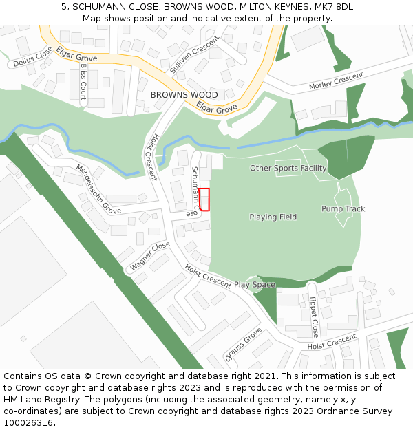 5, SCHUMANN CLOSE, BROWNS WOOD, MILTON KEYNES, MK7 8DL: Location map and indicative extent of plot