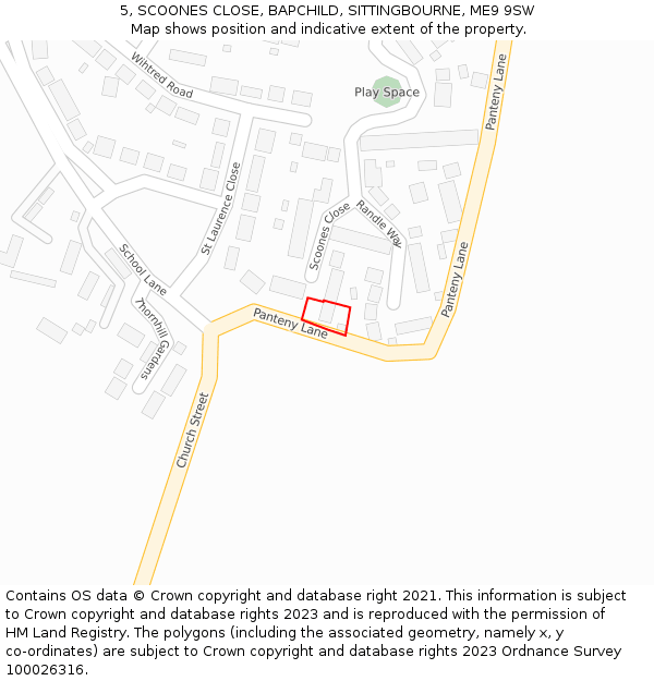 5, SCOONES CLOSE, BAPCHILD, SITTINGBOURNE, ME9 9SW: Location map and indicative extent of plot