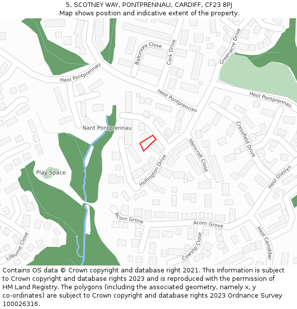 5, SCOTNEY WAY, PONTPRENNAU, CARDIFF, CF23 8PJ: Location map and indicative extent of plot