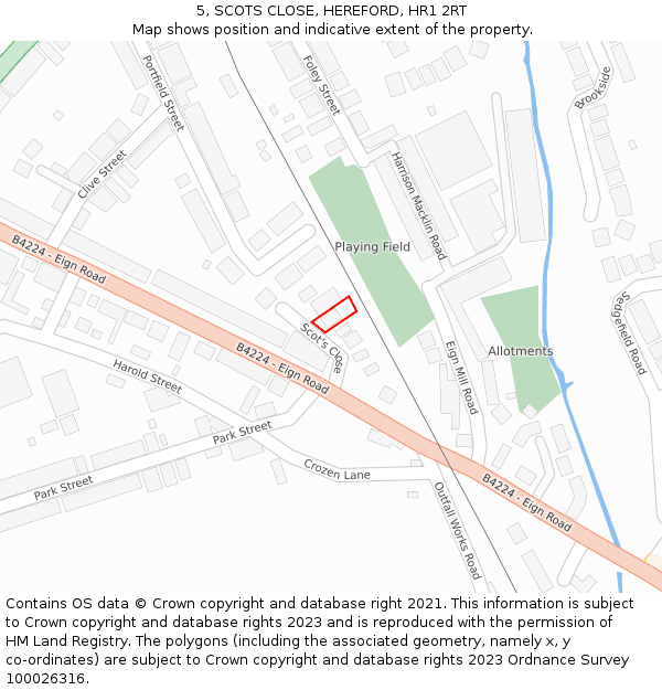 5, SCOTS CLOSE, HEREFORD, HR1 2RT: Location map and indicative extent of plot