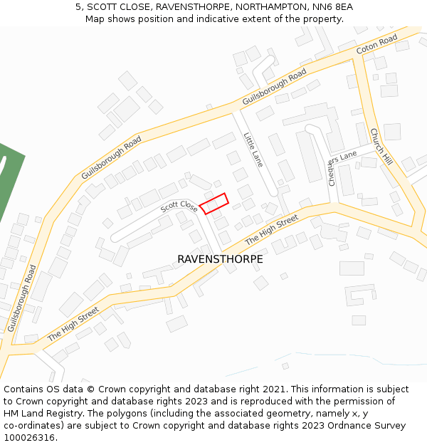 5, SCOTT CLOSE, RAVENSTHORPE, NORTHAMPTON, NN6 8EA: Location map and indicative extent of plot
