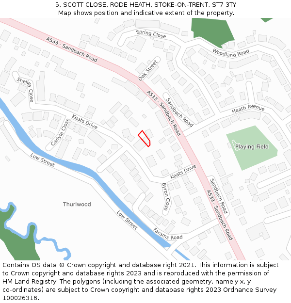 5, SCOTT CLOSE, RODE HEATH, STOKE-ON-TRENT, ST7 3TY: Location map and indicative extent of plot