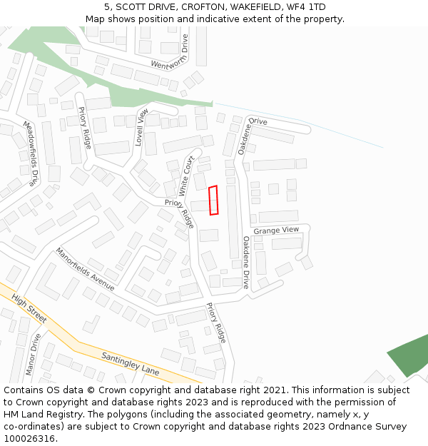 5, SCOTT DRIVE, CROFTON, WAKEFIELD, WF4 1TD: Location map and indicative extent of plot