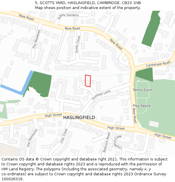 5, SCOTTS YARD, HASLINGFIELD, CAMBRIDGE, CB23 1NB: Location map and indicative extent of plot
