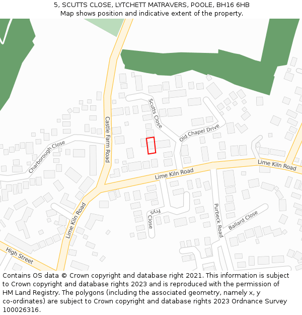 5, SCUTTS CLOSE, LYTCHETT MATRAVERS, POOLE, BH16 6HB: Location map and indicative extent of plot