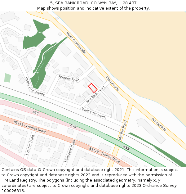 5, SEA BANK ROAD, COLWYN BAY, LL28 4BT: Location map and indicative extent of plot