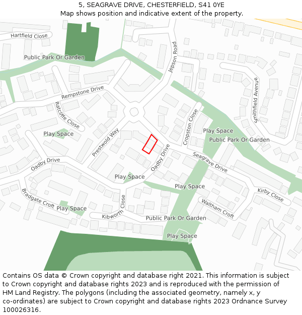 5, SEAGRAVE DRIVE, CHESTERFIELD, S41 0YE: Location map and indicative extent of plot