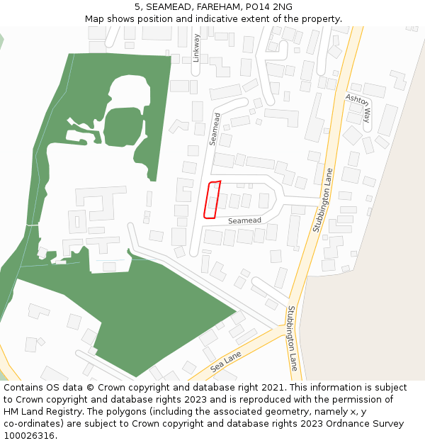 5, SEAMEAD, FAREHAM, PO14 2NG: Location map and indicative extent of plot