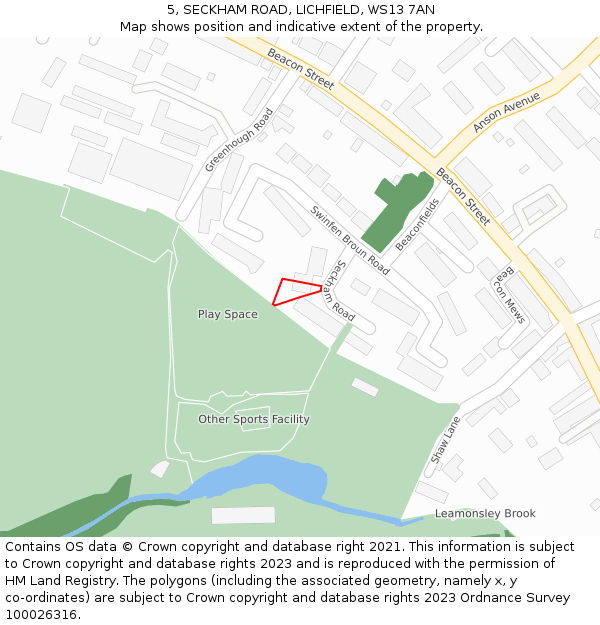 5, SECKHAM ROAD, LICHFIELD, WS13 7AN: Location map and indicative extent of plot