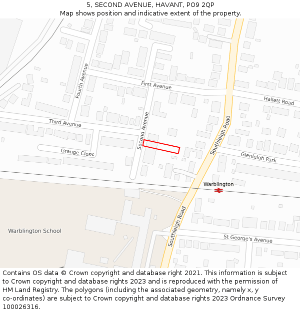 5, SECOND AVENUE, HAVANT, PO9 2QP: Location map and indicative extent of plot