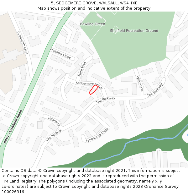 5, SEDGEMERE GROVE, WALSALL, WS4 1XE: Location map and indicative extent of plot