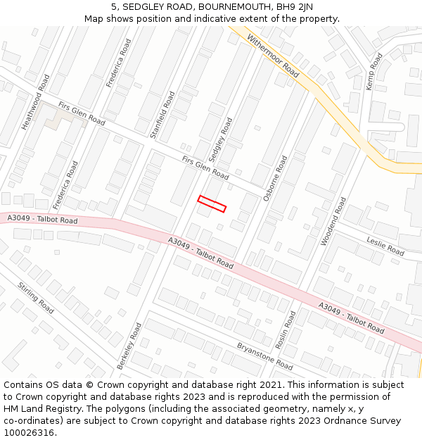 5, SEDGLEY ROAD, BOURNEMOUTH, BH9 2JN: Location map and indicative extent of plot