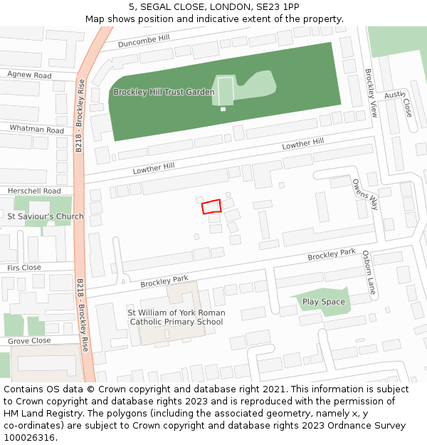 5, SEGAL CLOSE, LONDON, SE23 1PP: Location map and indicative extent of plot