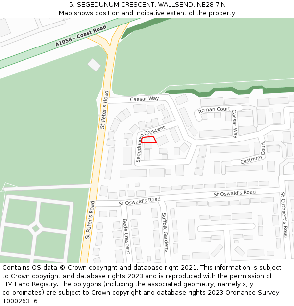 5, SEGEDUNUM CRESCENT, WALLSEND, NE28 7JN: Location map and indicative extent of plot