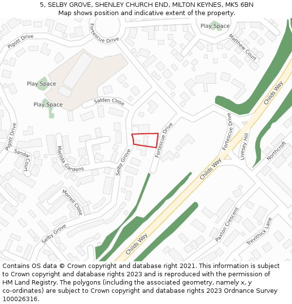 5, SELBY GROVE, SHENLEY CHURCH END, MILTON KEYNES, MK5 6BN: Location map and indicative extent of plot