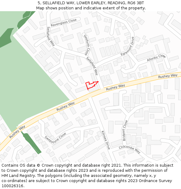 5, SELLAFIELD WAY, LOWER EARLEY, READING, RG6 3BT: Location map and indicative extent of plot