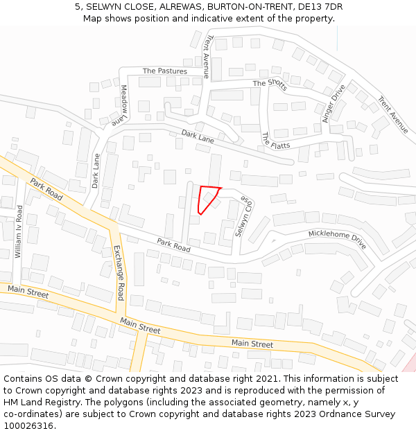 5, SELWYN CLOSE, ALREWAS, BURTON-ON-TRENT, DE13 7DR: Location map and indicative extent of plot