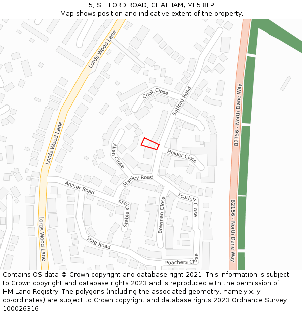 5, SETFORD ROAD, CHATHAM, ME5 8LP: Location map and indicative extent of plot
