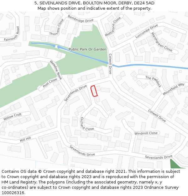 5, SEVENLANDS DRIVE, BOULTON MOOR, DERBY, DE24 5AD: Location map and indicative extent of plot