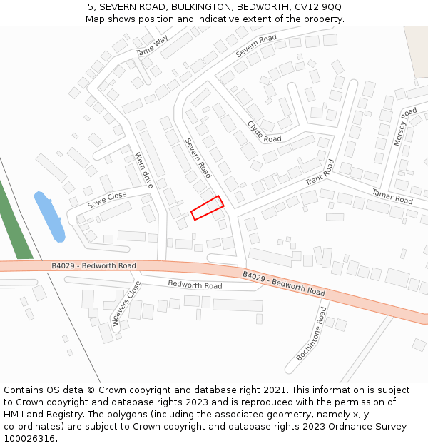 5, SEVERN ROAD, BULKINGTON, BEDWORTH, CV12 9QQ: Location map and indicative extent of plot