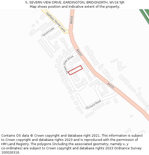5, SEVERN VIEW DRIVE, EARDINGTON, BRIDGNORTH, WV16 5JR: Location map and indicative extent of plot