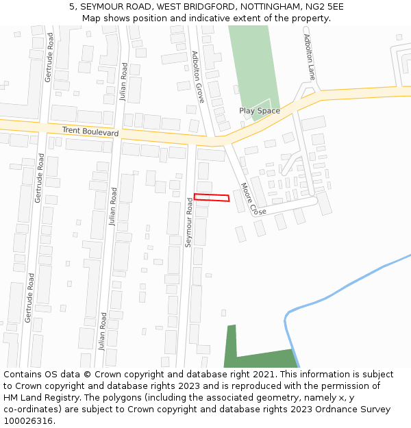 5, SEYMOUR ROAD, WEST BRIDGFORD, NOTTINGHAM, NG2 5EE: Location map and indicative extent of plot