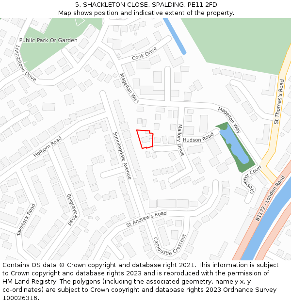 5, SHACKLETON CLOSE, SPALDING, PE11 2FD: Location map and indicative extent of plot