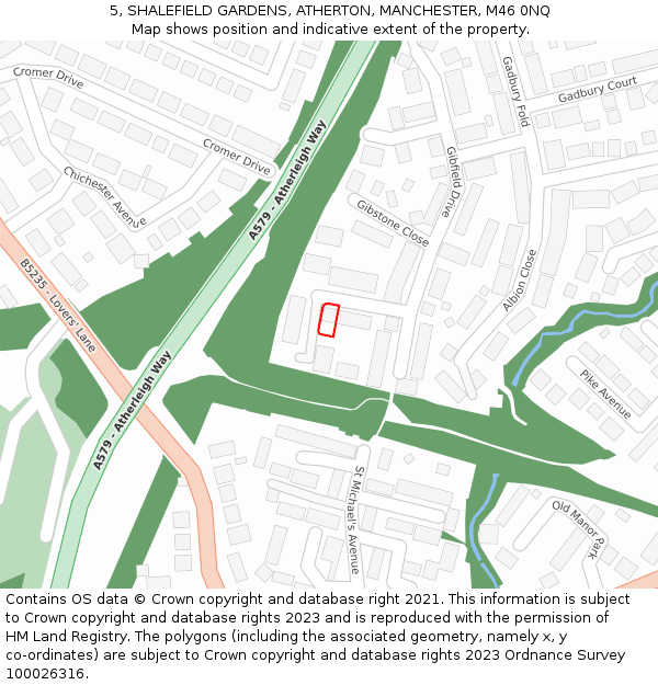 5, SHALEFIELD GARDENS, ATHERTON, MANCHESTER, M46 0NQ: Location map and indicative extent of plot