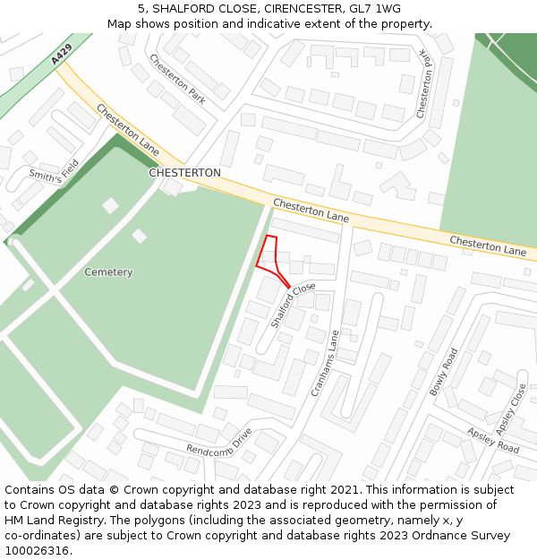 5, SHALFORD CLOSE, CIRENCESTER, GL7 1WG: Location map and indicative extent of plot