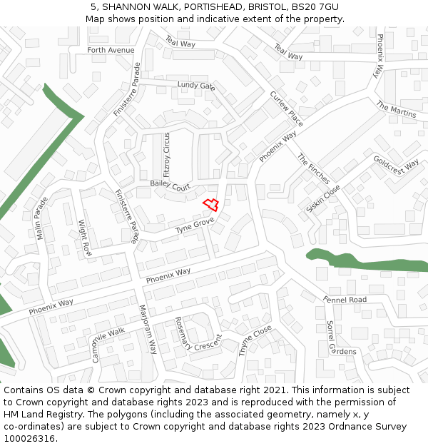 5, SHANNON WALK, PORTISHEAD, BRISTOL, BS20 7GU: Location map and indicative extent of plot